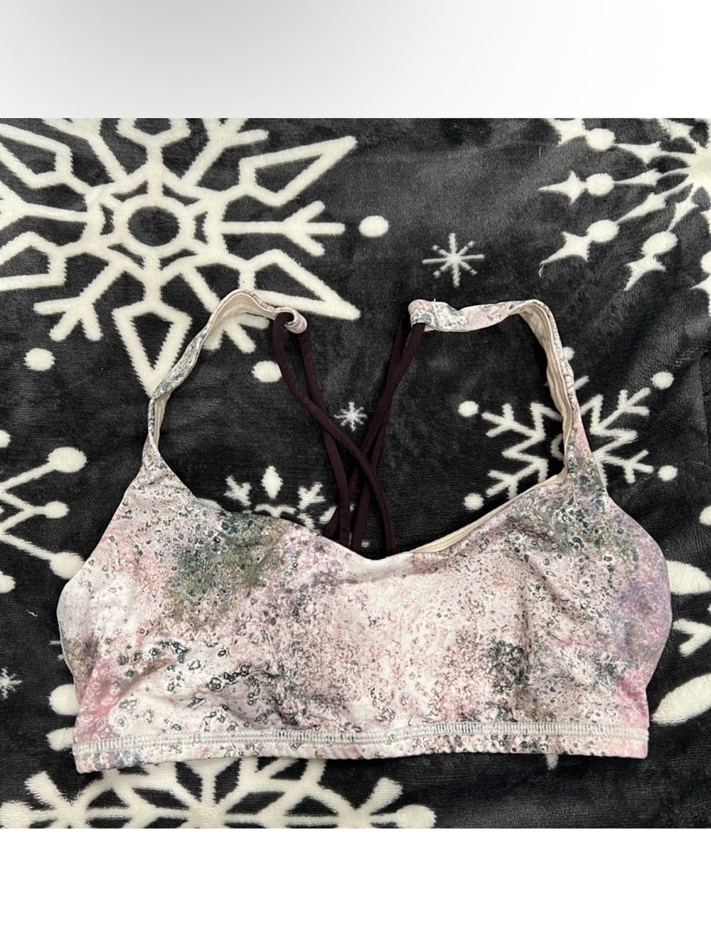 lululemon athletica Marble-Print Light Pink & Black Strappy Sports Bra